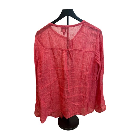 Eileen Fisher Linen Button Up Shirt Top Long Sleeve Red Casual Blouse tunic - Picture 3 of 6